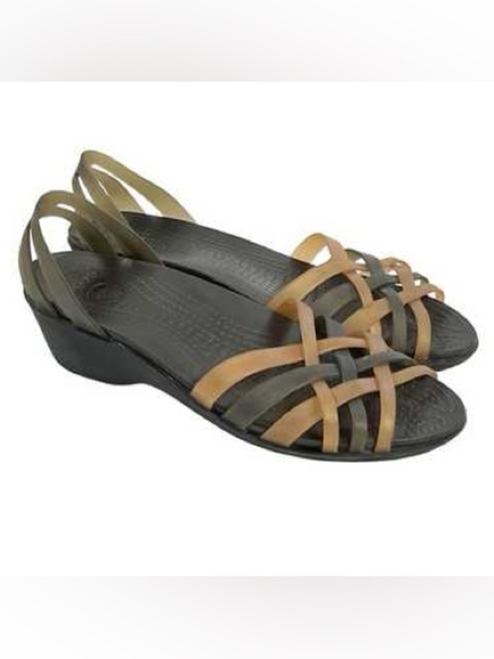 Crocs Isabella Huarache Sandals Jelly Espresso Brown Gold 9